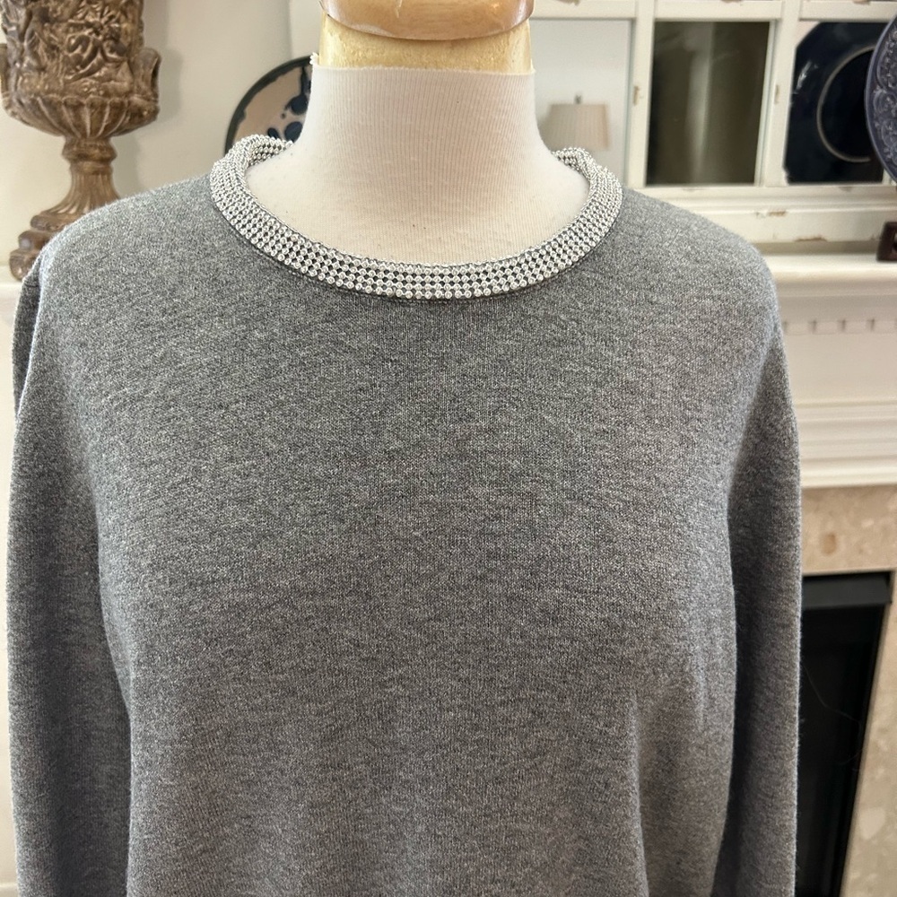 DKNY Gray Sweater with Crystal Collar - Picture 3 of 11